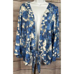 Cato Women’s Tie Dye Front Tie Kimono Lace Back Wide Long Sleeve 18/20W Blue
